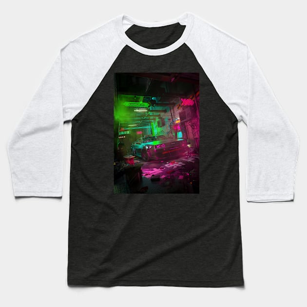 Cyberpunk Alley Baseball T-Shirt by skiegraphicstudio